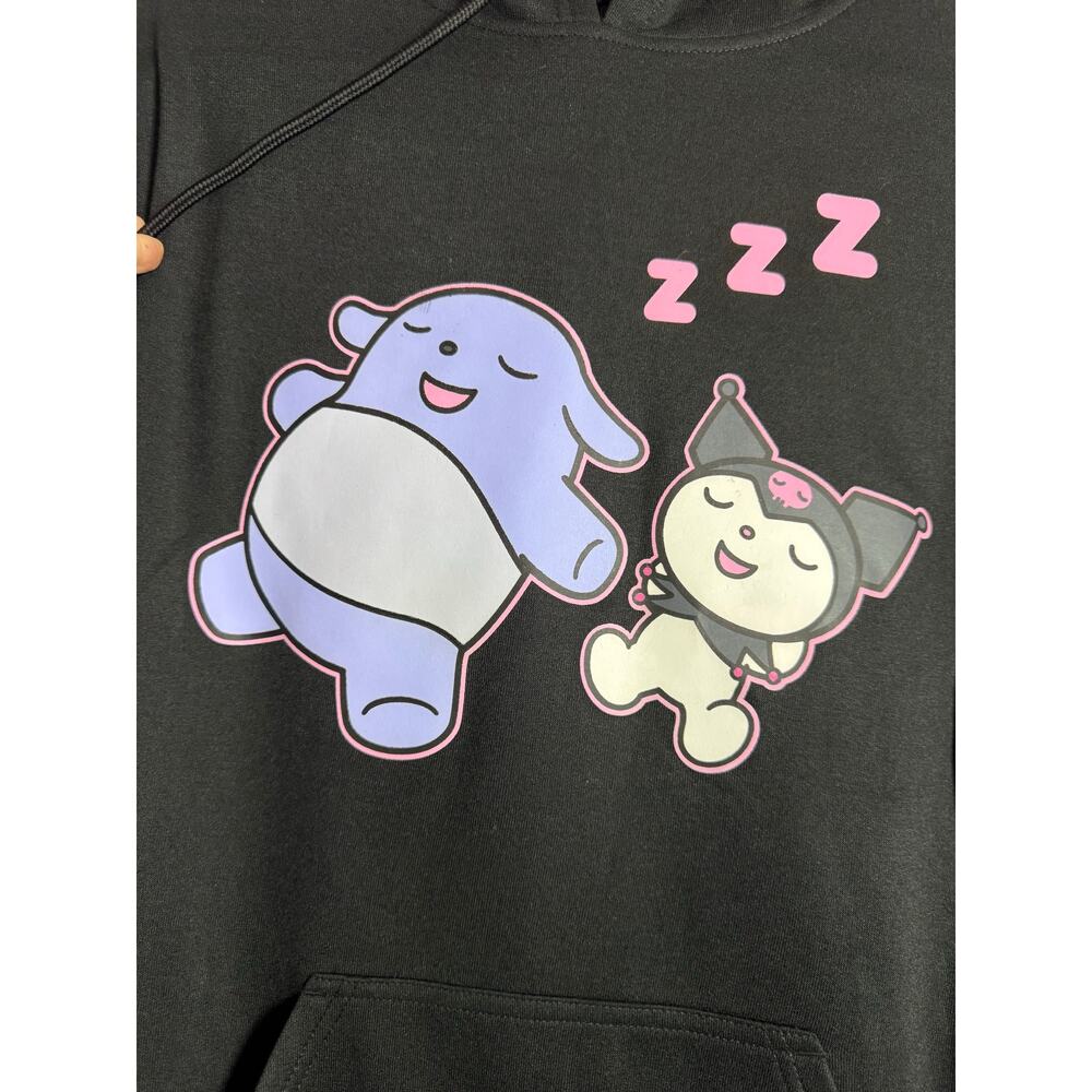 SANRIO KUROMI Hoodie NEW Double Graphic Kangaroo Pocket Black Size M - Picture 2 of 11
